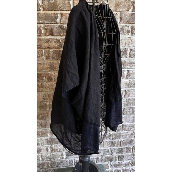 Vintage Russ Berens Mailbu USA Open Front Cape Sz L Black Linen Artsy Fe… - Picture 3 of 12